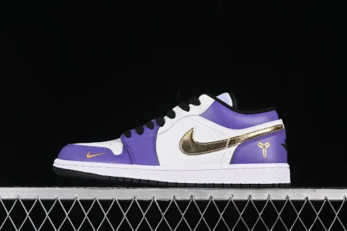 All categories Air Jordan Jordan series basketball shoes Air Jordan 1 Low High-end customized low-top sneakers Air Jordan 1 Low AJ1 Joe 1 Purple and Gold Lakers-Kobe Bryant High-end customized low-top retro basketball shoes DC2024-028